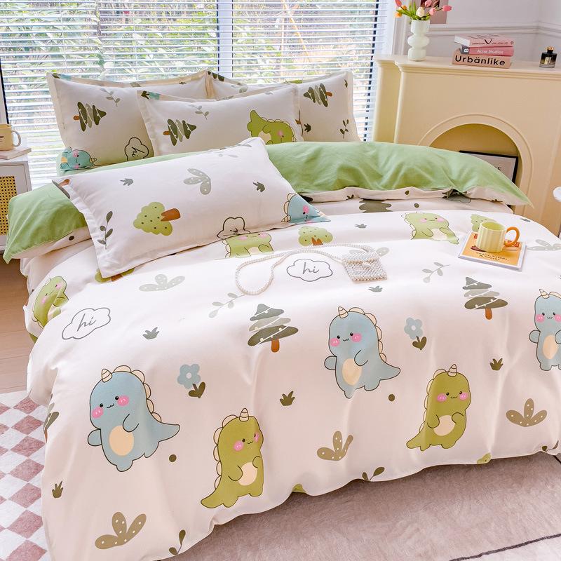 Bedding Four-piece Set Printed Washed Sheets Quilt Cover Pillowcase Set