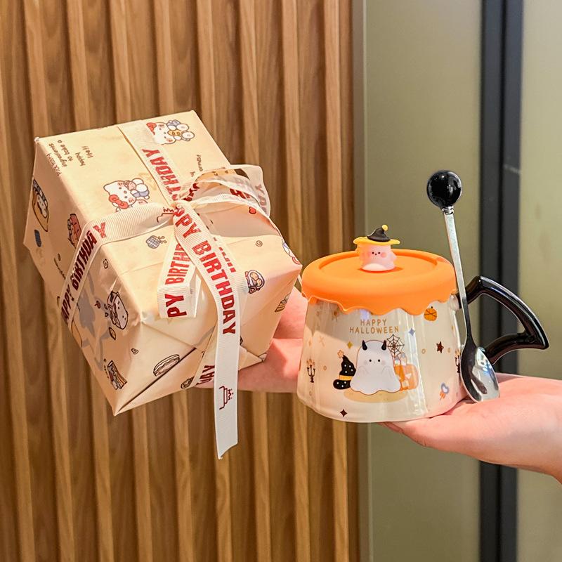 Kreative niedliche Gespenst Keramiktasse mit Deckel Haushalt Trinkbecher Paar Kaffeetasse für Mädchen Geburtstagsgeschenk