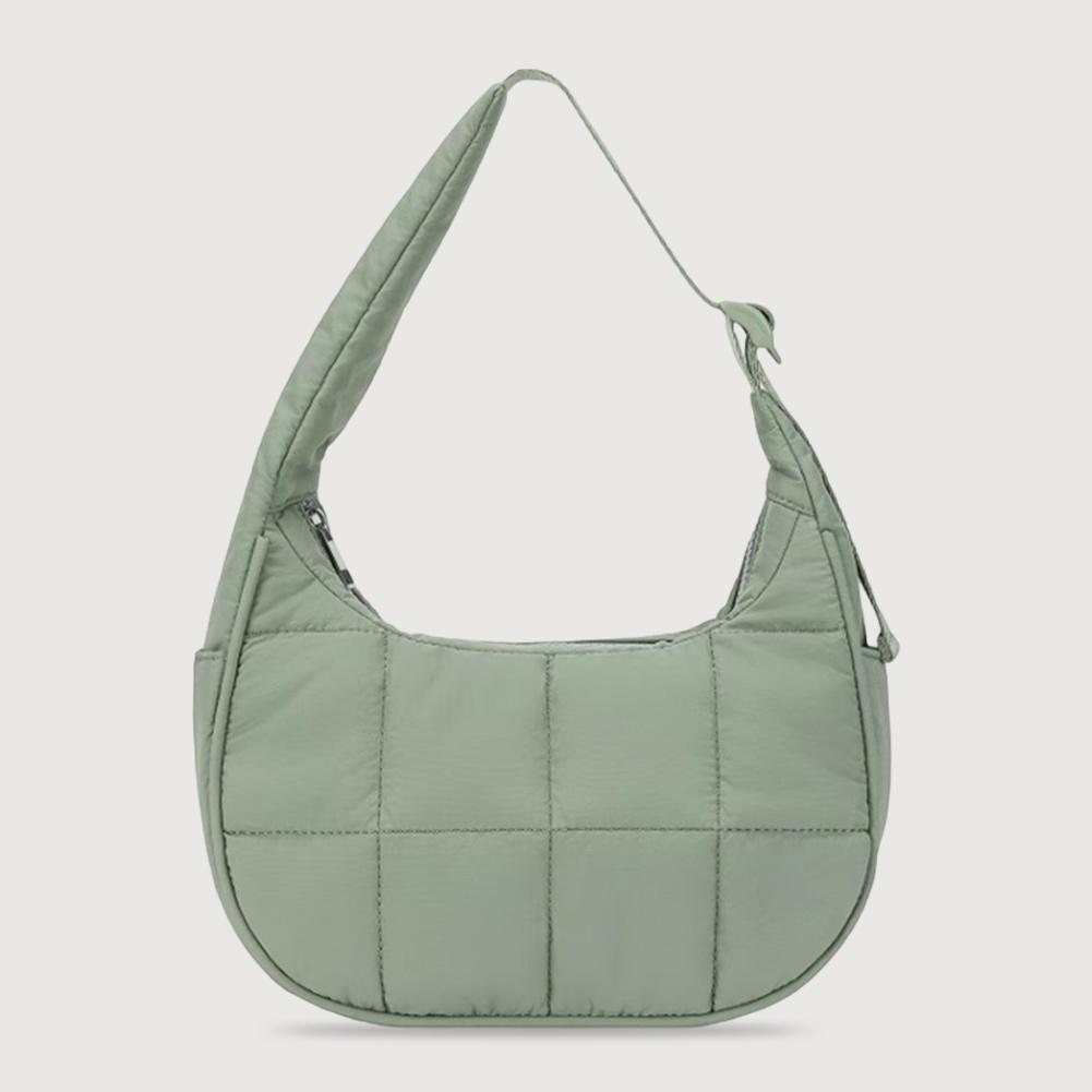 Puffer Crescent Bag for Women Quilted Shoulder Bag Nylon Adjustable Strap Shoulder Purse with Zipper Hobo Bag for Work Travel