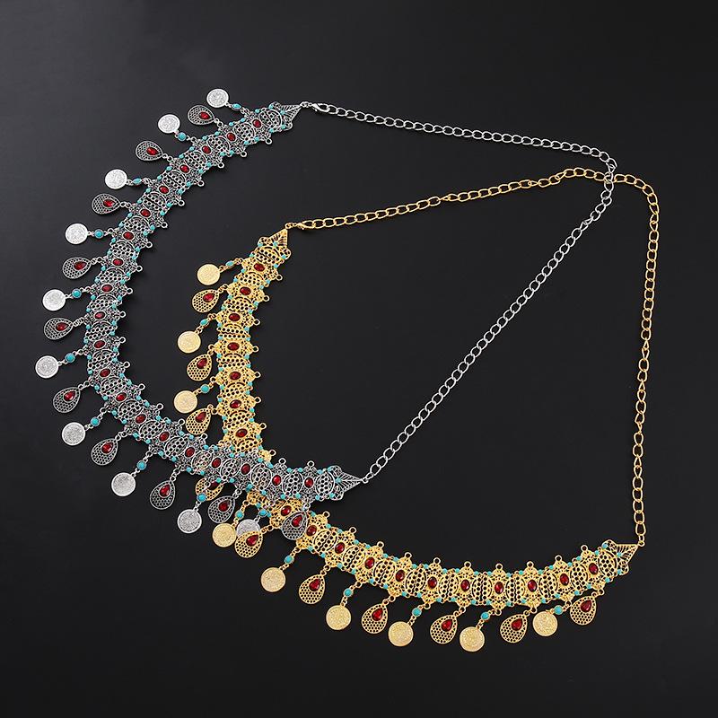 Elegant Gold Alloy Waist Chain with Rhinestone Tassels for Women