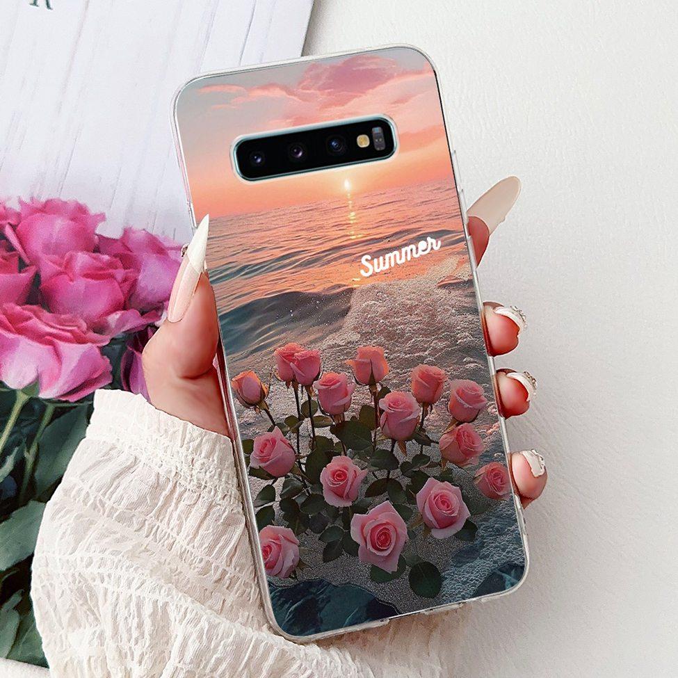 For Samsung S10 Plus Case SM-G975F Cute Kawaii Fashion Flowers Luxury Cool Painted Soft Cover For Samsung Galaxy S10+ Phone Case