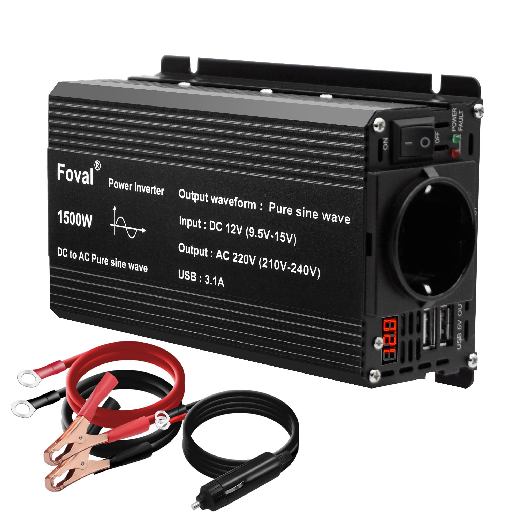 Pure Sine Wave Inverter DC 12V to AC 220V 230V 1500W/2200W/2600W Voltage Transfer Converter Universal EU Socket Auto Accessories 1500W EU 50Hz