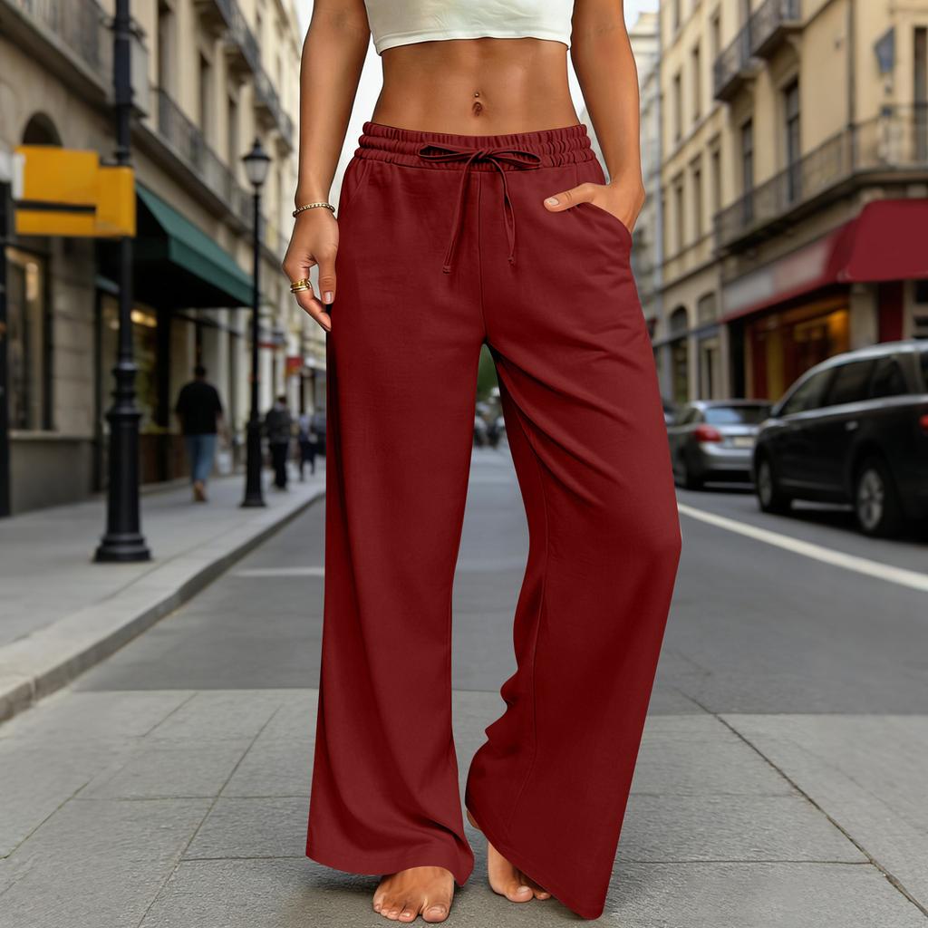 Women's Loose-fitting Wide-leg Pants, Casual Loose-fitting Pants, High-elastic Waistband, Long Pants With Pockets