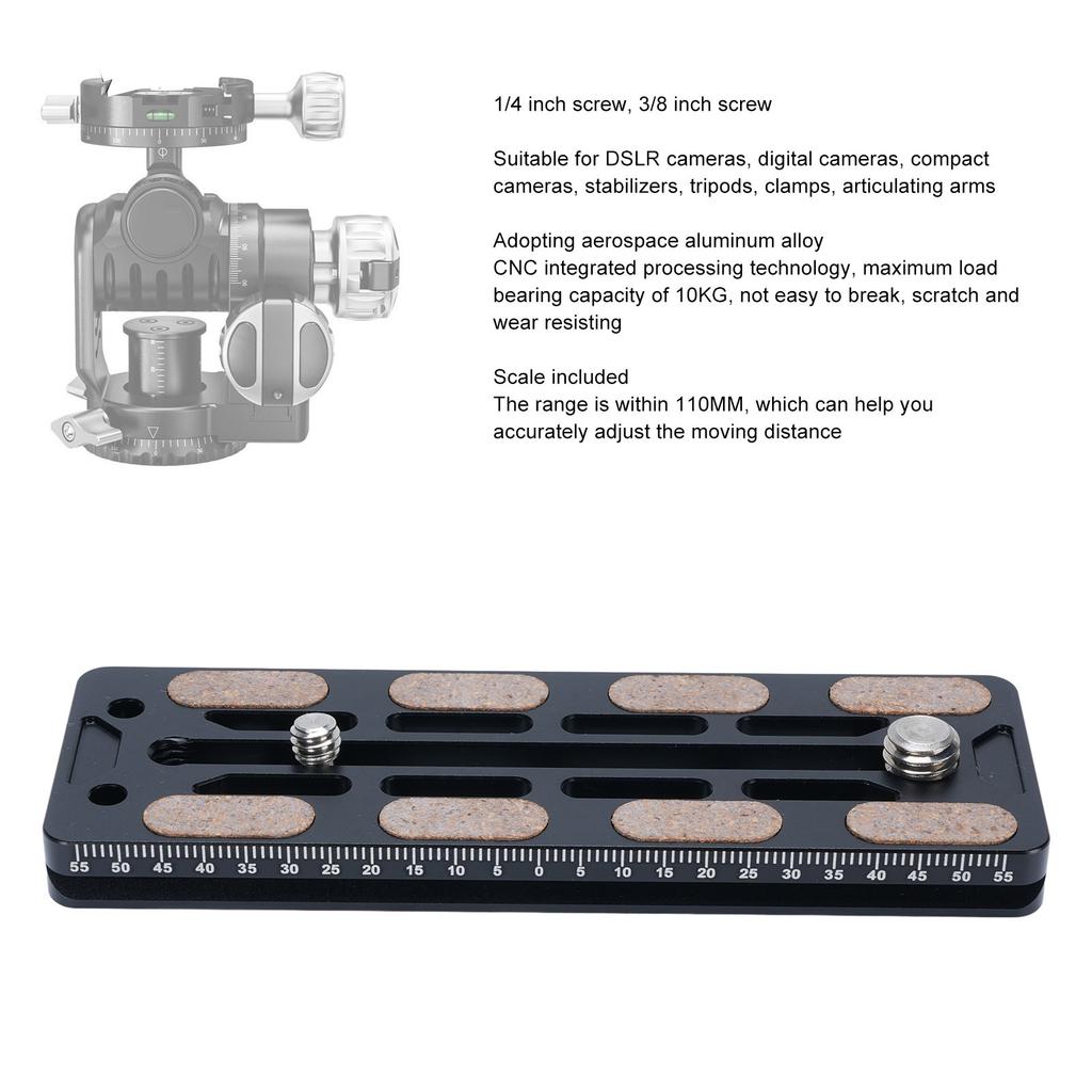 110MM Quick Release Plate Aluminum Alloy Camera Tripod Mount Adapter Base Plate with 1/4 3/8 Inch Screws for DSLR Cameras Stabilizers