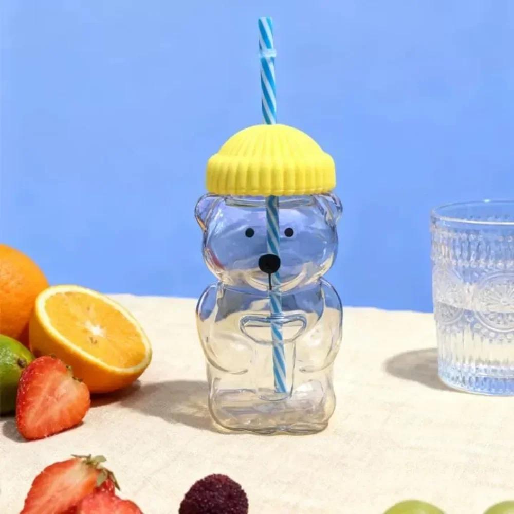 Cute 2025 Bear Plastic Cup with Lid Large Capacity Glass Cup with Straw Transparent Teddy Bear Plastic Cup Parties