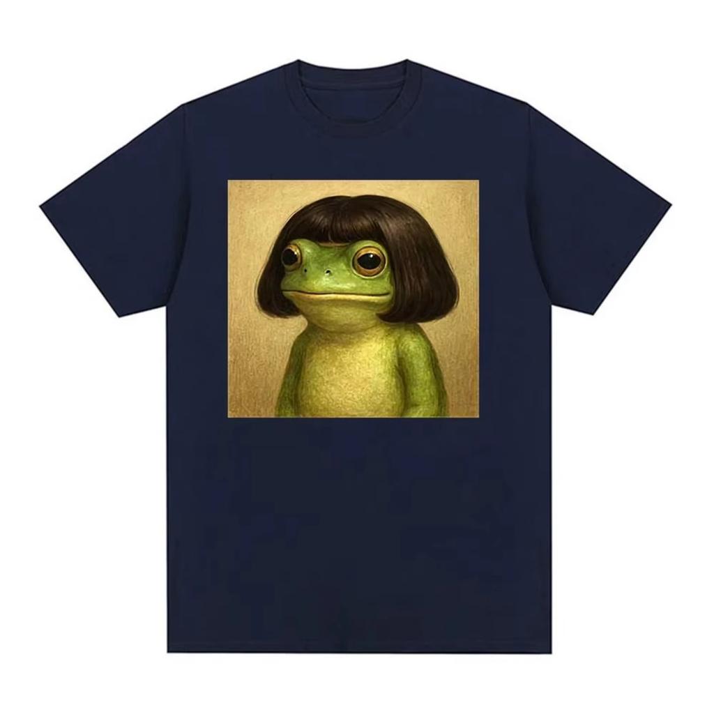 Funny Frog Face with Bob Haircut Meme T Shirt Men Women Fashion Humor Short Sleeve T-shirts Vintage 90s Casual Oversized T-shirt