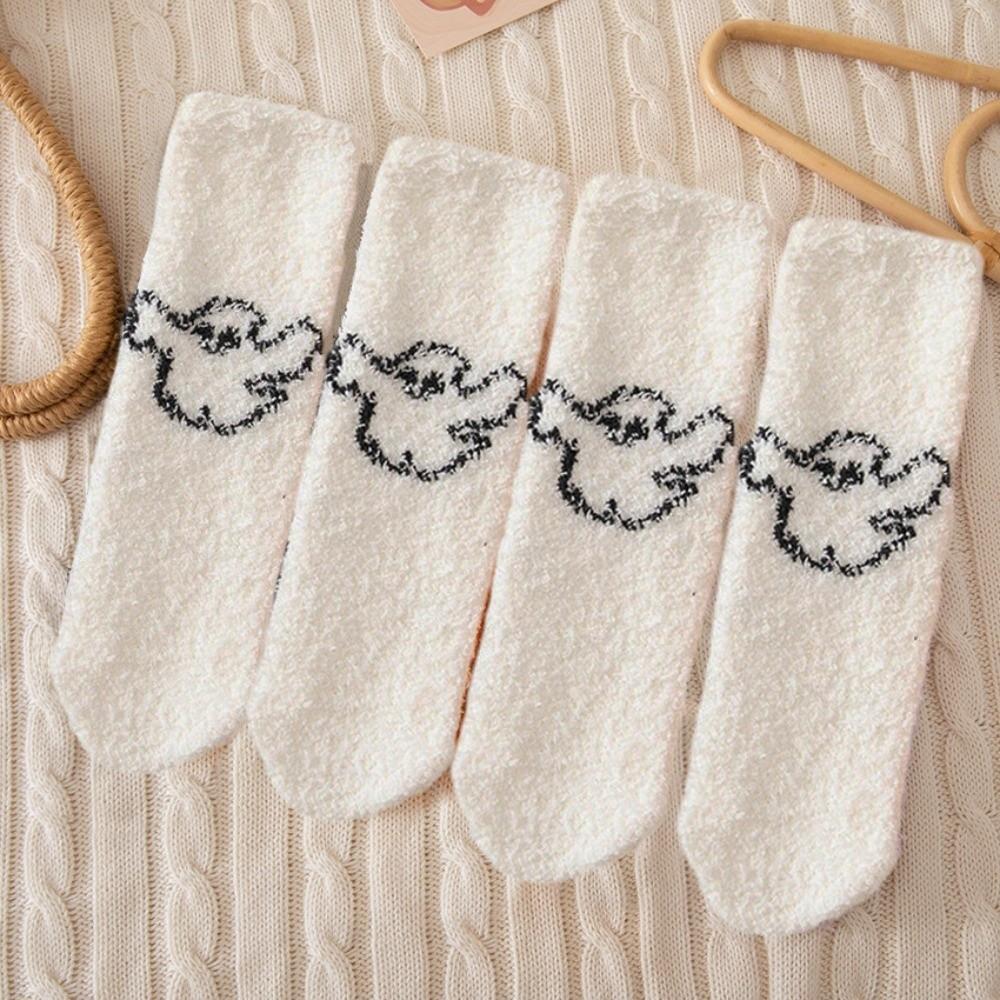 4pairs/set Soft Pumpkin Wizard Hat Tube Socks Coral Fleece Bat Ghost Mid-Calf Socks  Party
