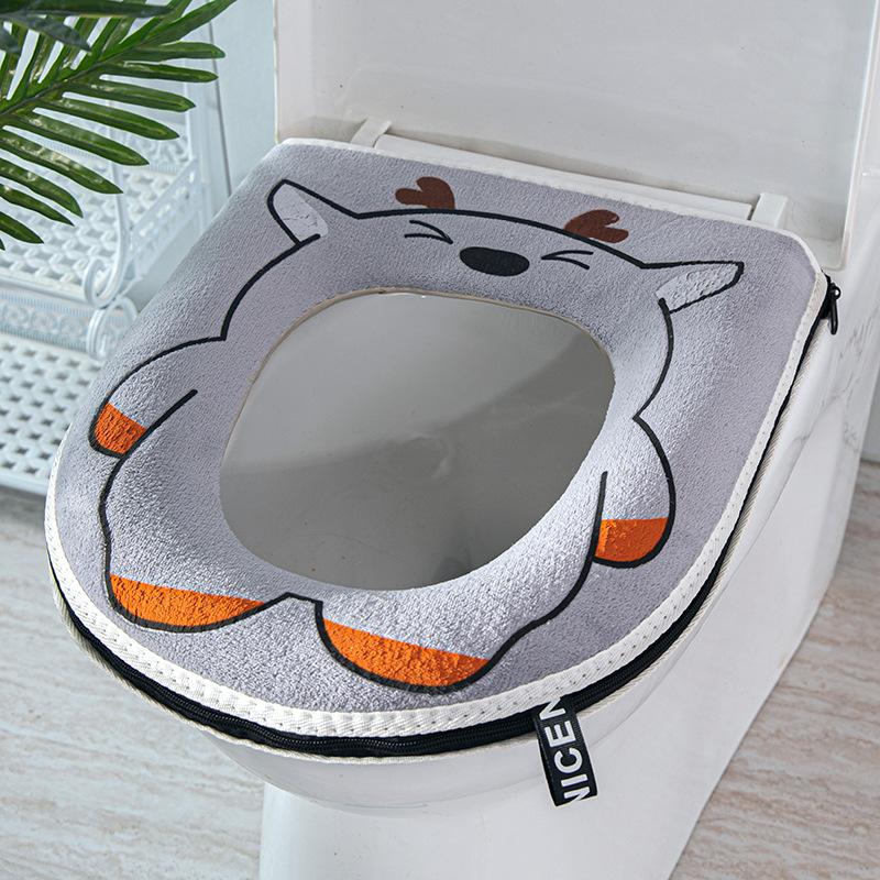 Household all-season plush thickened waterproof toilet cover, high-end and cute