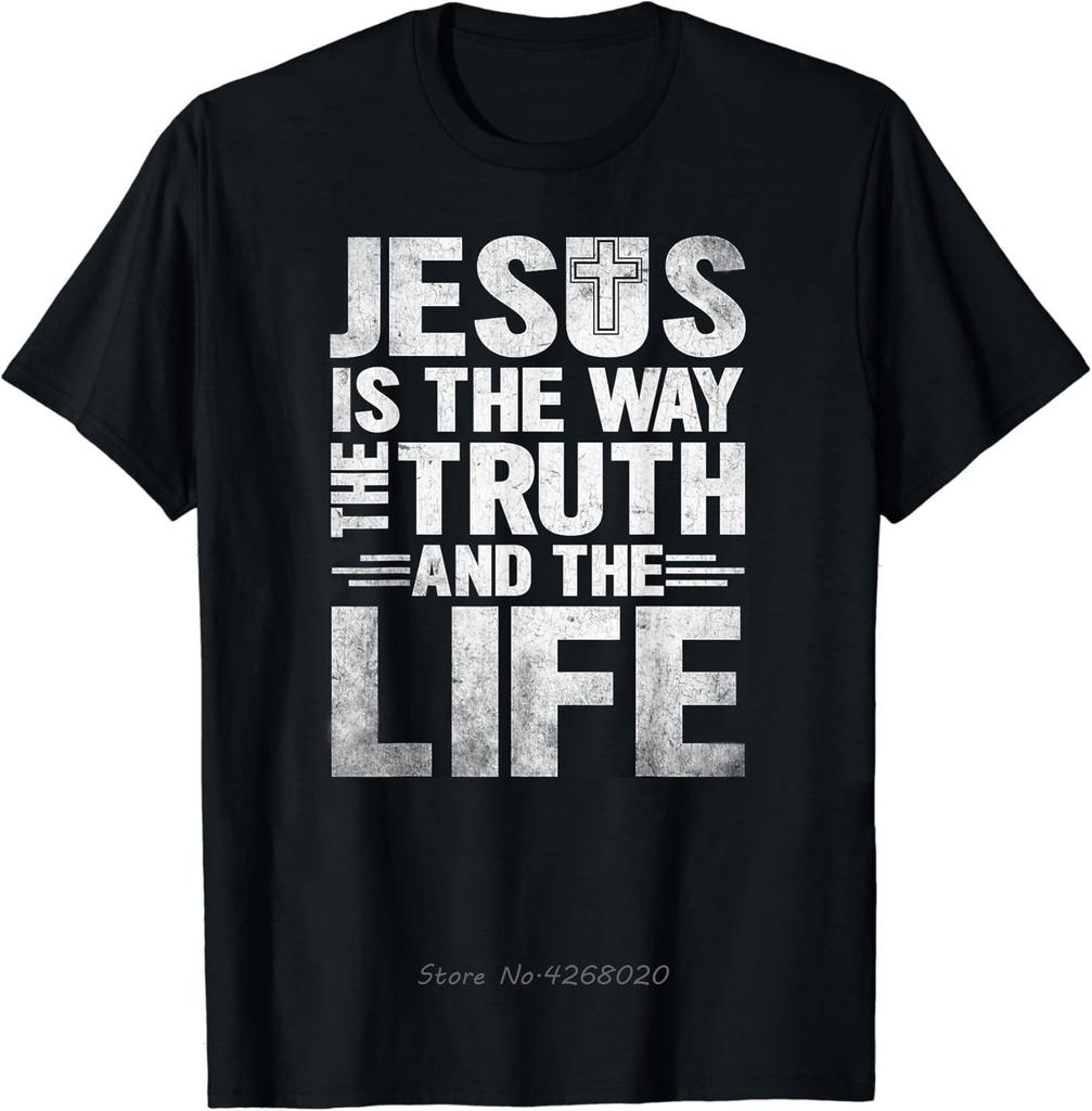 Christian Tshirt Kids Jesus The Way Truth Life Mens Clothing Oversized Fitness T Shirt Graphic Vintage Cotton Tshirt Camisetas