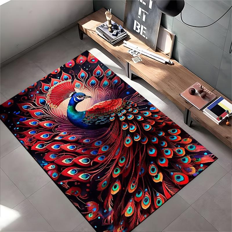 Colorful Peacock Pattern Carpet with Vibrant Tail Feathers for Home Decor Suitable for Use As an Anti-slip for Living Room Bedroom Sofas