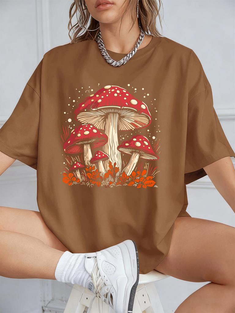 Red Mushroom Personality Prints TShirt Women Cotton Summer Short Sleeve T Shirt Soft Loose ONeck Tops Casual Woman Clothes