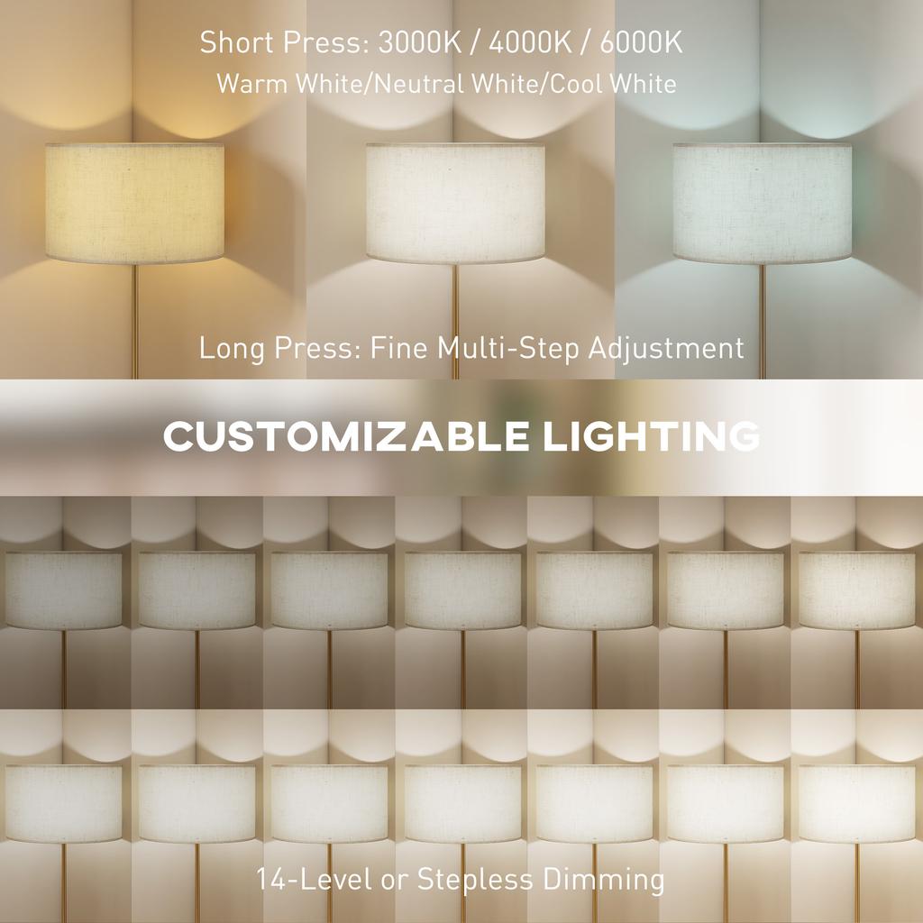 Floor Lamp with Remote, Height Adjustable Standing Lamp with Linen Shade, Dimmable with 3000K-6000K Adjustable Colour Temperatures