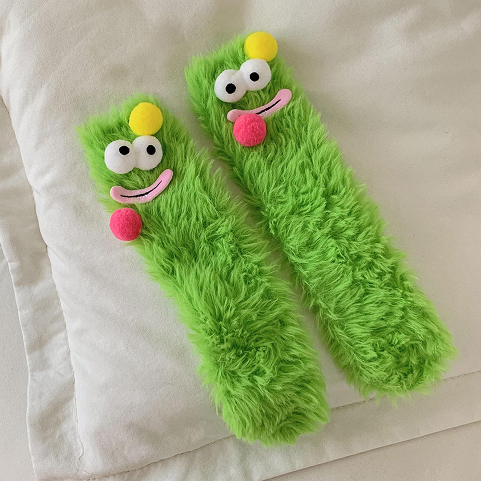 Fall and Winter Funny Warm Cozy Puffy Cartoon Socks Soft and Comfy Sleeping Socks Cute Plush Sock For Girls And Women One Size зелёный