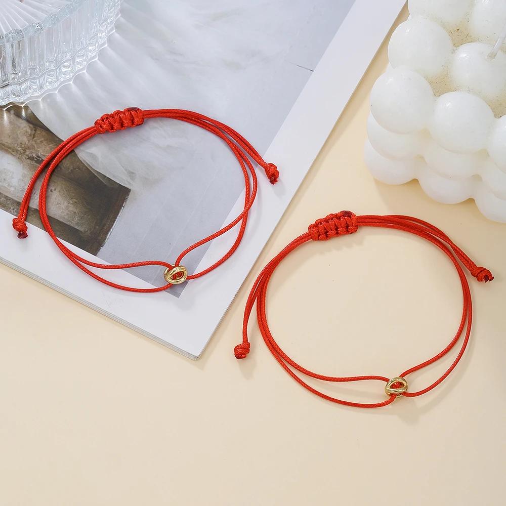Simple Niche Design Lucky Symbol Bracelet Transfer Bead Couple Bracelet Set Adjustable Woven Bracelet Friendship Bracelet