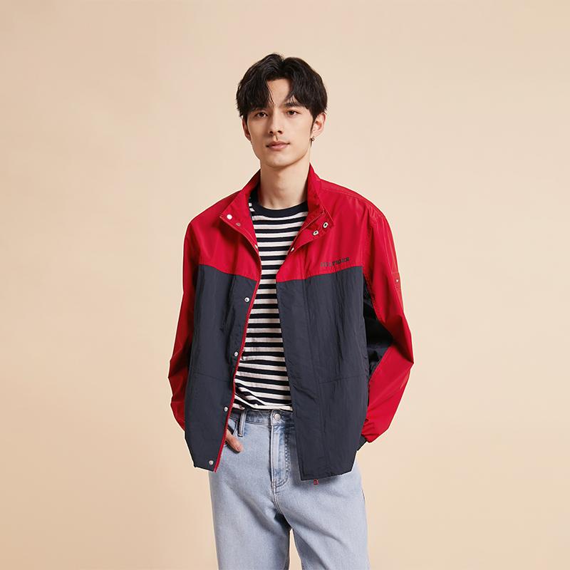 Tommy Hilfiger Waterproof Color Block Letter Stand Collar Fitted Outdoor Sports Jacket Men Jackets MW0MW31650