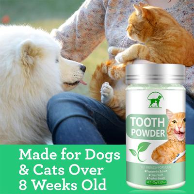 Zahnreinigungspulver für Haustiere für Hunde und Katzen zur Reinigung der Zähne und zur Vorbeugung von Mundgeruch und schlechtem Atem. Zahnreinigungspulver zum Zähneputzen