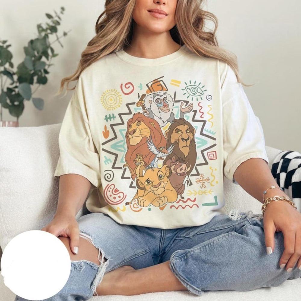 Adult and Children Lion King Retro Tribal Style Pure Cotton T-shirt, Simba and Mufasa Classic Characters, African Totem M