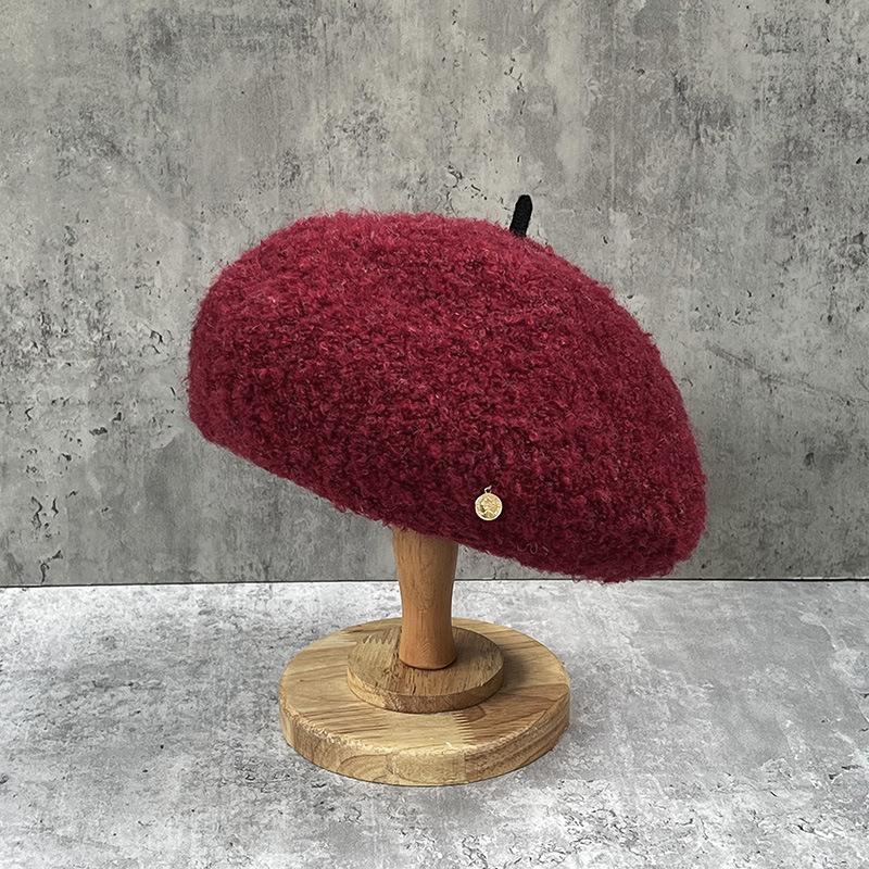 

Sweet Playful Cute Contrasting Colors Tweet Wool Beret Female Winter Warm Painter Hat Casual Bud Hat M（56-58cm）