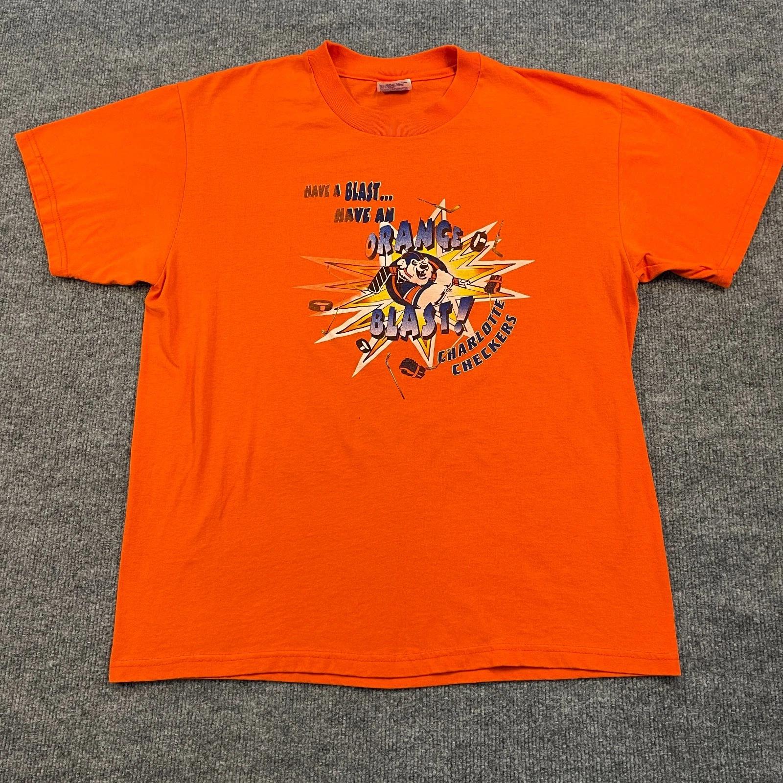 

Vintage Y2K Charlotte Checkers Minor League Hockey Shirt Large 21x27 Orange 3XL