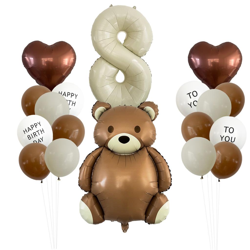 Sött matt björn regnbåge aluminiumfolie ballongset kärlek digital barnkalas dekoration regnbågsballong