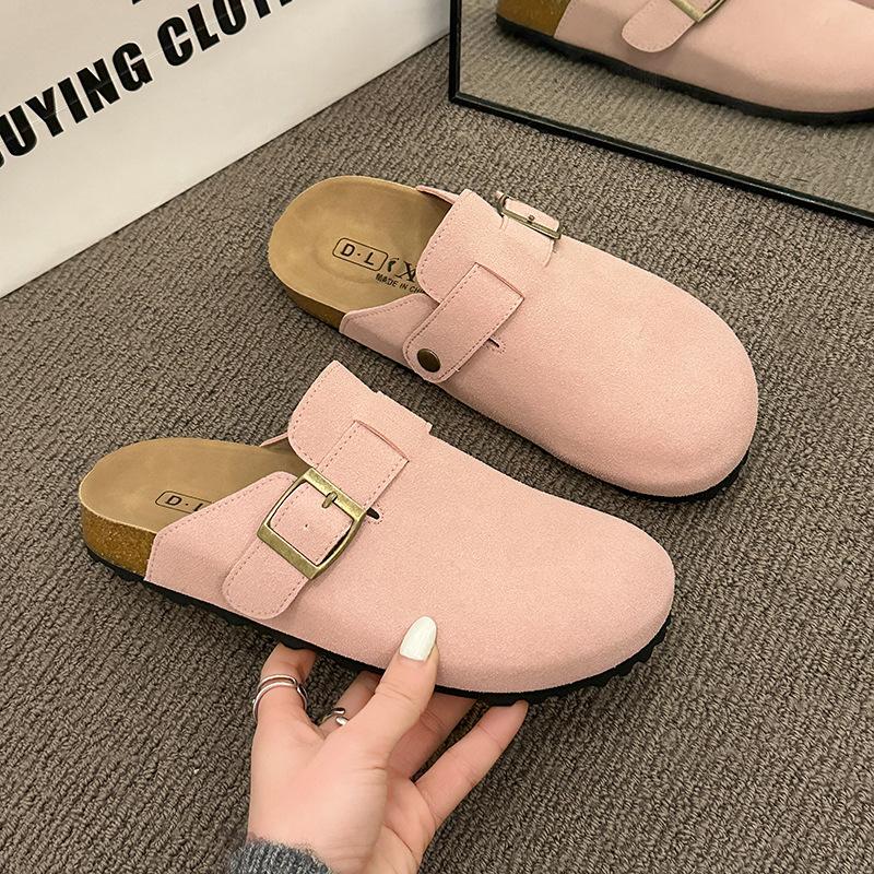 Non-slip bag head half slippers women's suede retro flat-soled single shoes versatile outer wear new spring and autumn season