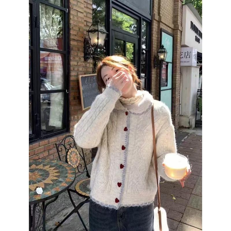 

Winter new love button sweater cardigan women s top knitted coat camel wool high-end retro women s clothing M/105-115