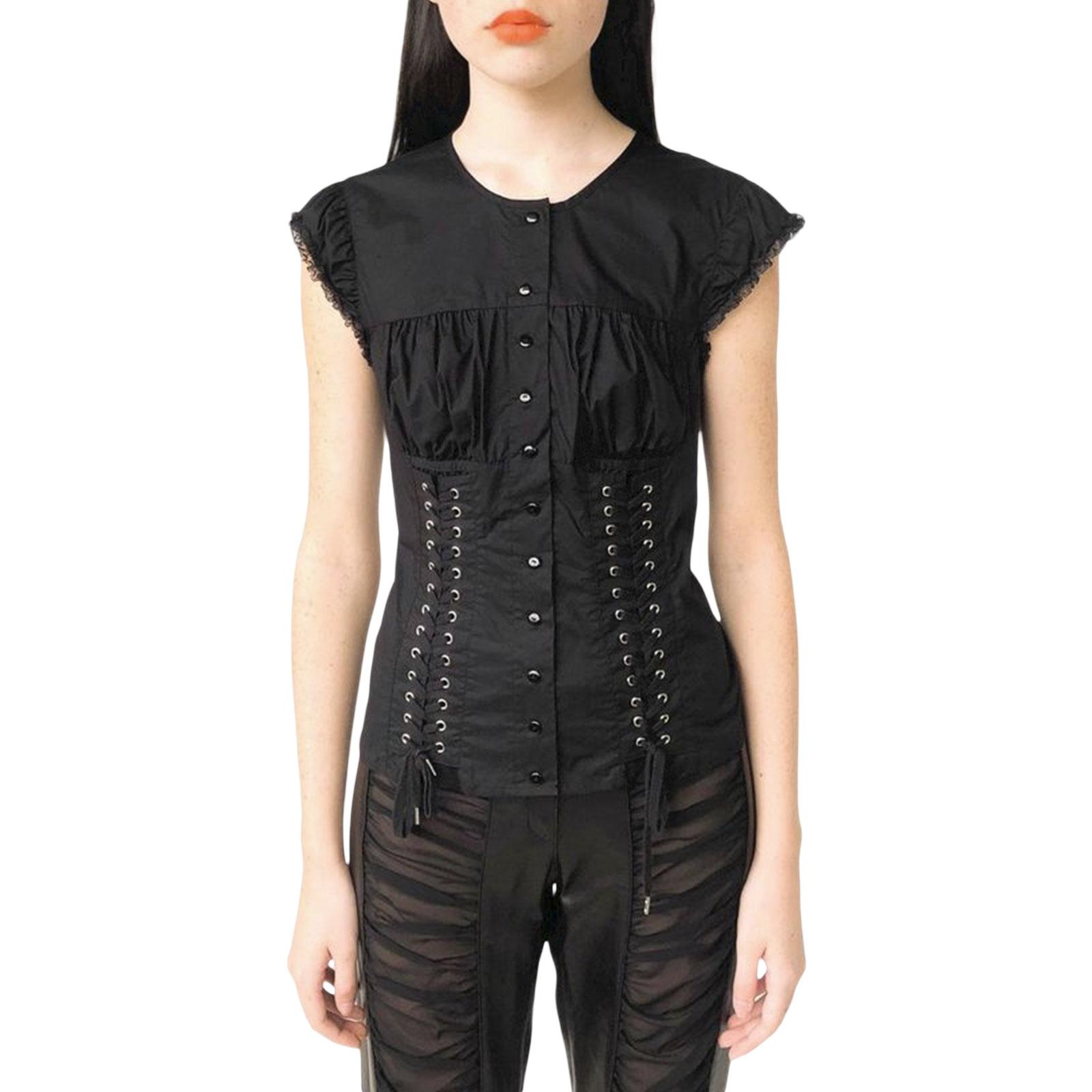 

Женские кружевные топы, рукав 1/4, круглый вырез, оборки, пуговицы, вечерние, повседневные, весна-лето, черная рубашка S чёрный