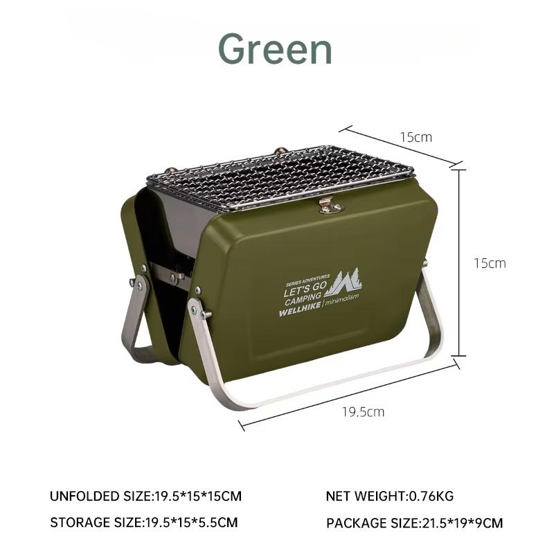 

Мини-гриль для барбекю на открытом воздухе, портативный складной гриль для кемпинга, гриль для пикника, угольный гриль зелёный