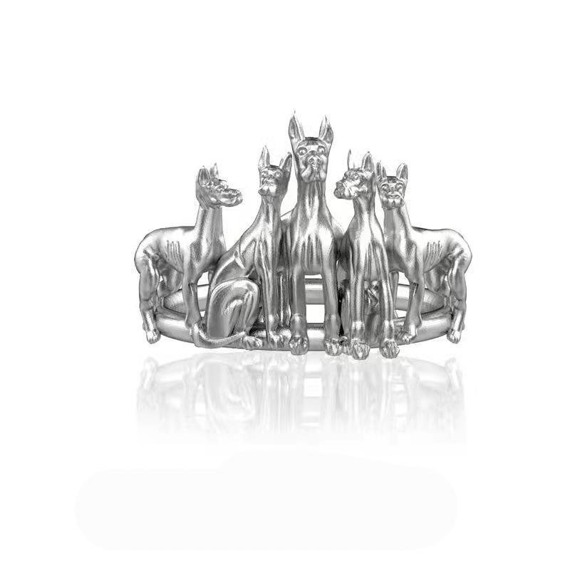 Korean Version of Personalized Doberman Ring Girls Fashion Retro Design Sense Puppy Opening Adjustable Ring