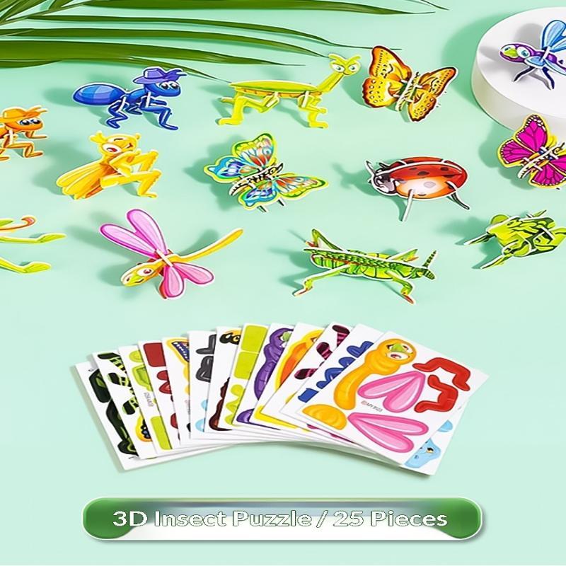 Educational 3D Puzzle Blocks 25Pcs Dinosaurs Animals Airplanes Insects Jigsaw Toys for Kids Home Playtime