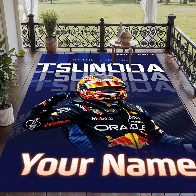 Custom Name Yuki Tsunoda Crystal Velvet Floor Rug Personalized Text Soft Carpet Home Decor