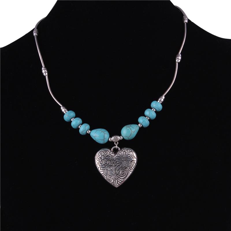 Aihua Böhmen Türkis Stein Halskette für Damen Choker Collier Femme Handgefertigte Ethnische Anhänger Halsketten Statement Schmuck
