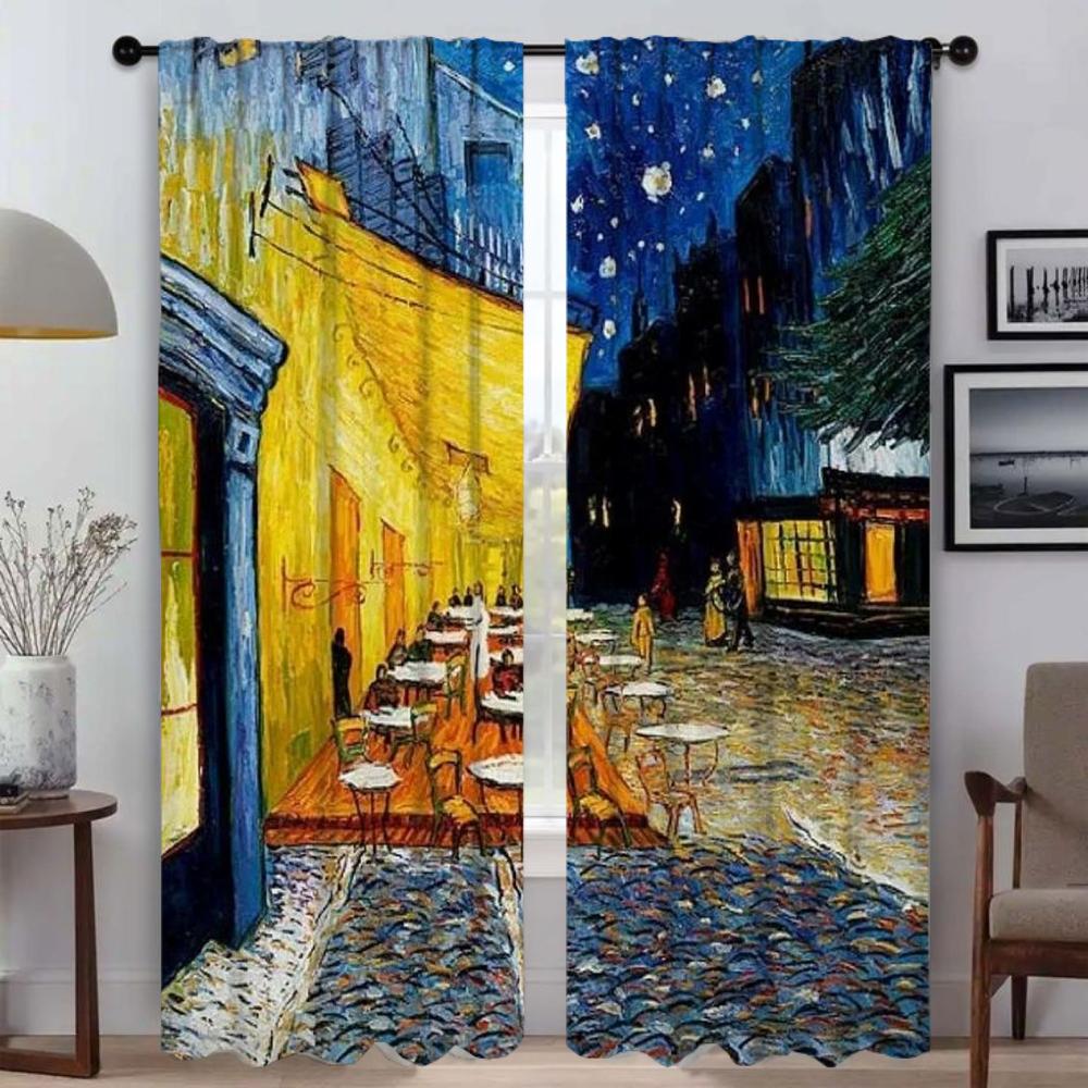Zatemňovací kuchyňské závěsy pro obývací pokoj Závěs Van Gogh Domácí interiérové závěsy 2 kusy Stínítka Dělící tyl pro ložnici
