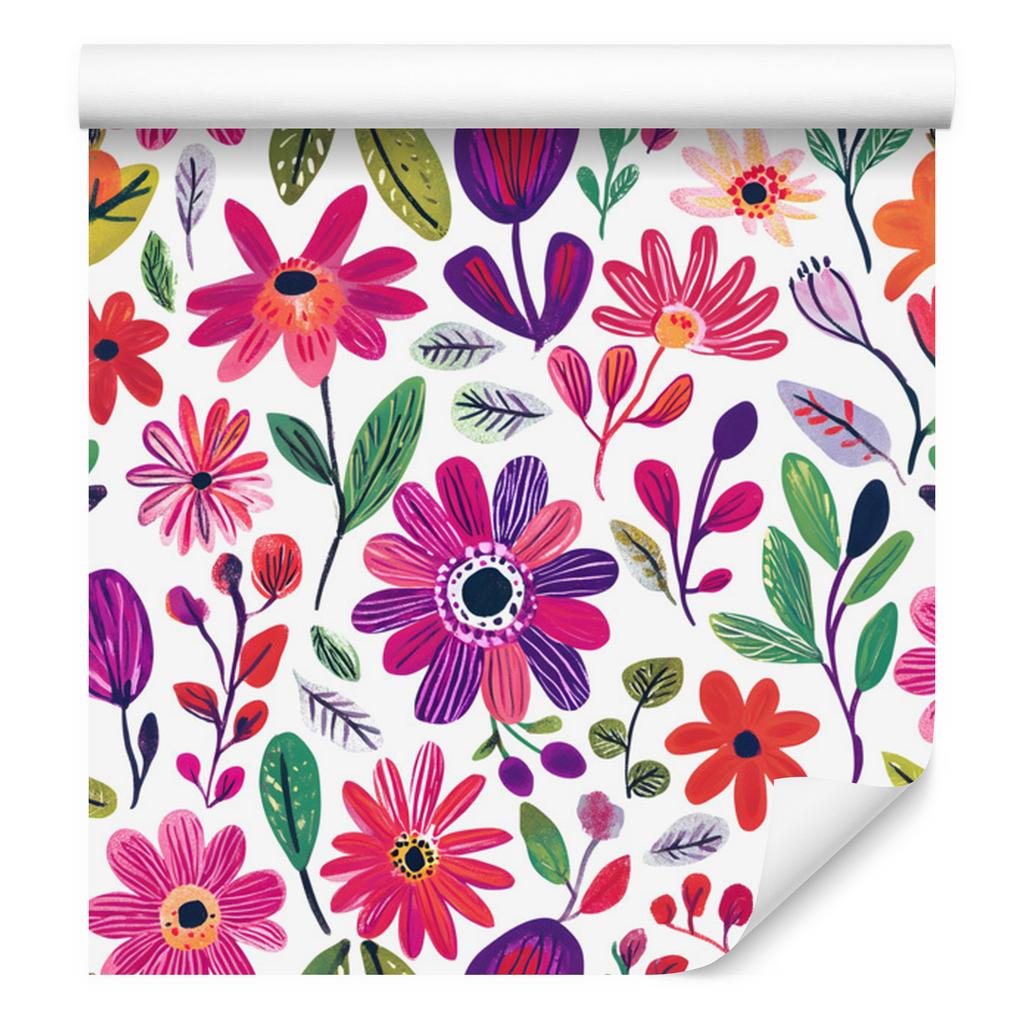 Wallpaper Flowers and Leaves White and Powder Pink for Living Room and Bedroom 50x1000