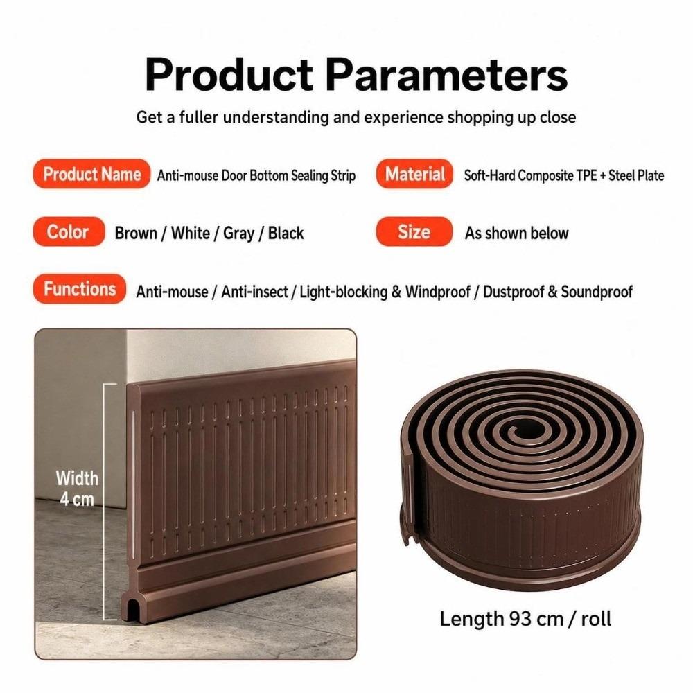 Built In Steel Insert Door Weather Stripping TPE Mouse Proof Door Seal Household