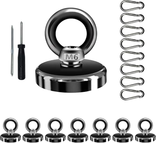 

YESCUT Super Strong Magnetic Hooks with Carabiners (Set of 8), 58kg Weight Capacity, 42mm Diameter, 304 Stainless Steel, Strong Magnets, Rust-Resistan