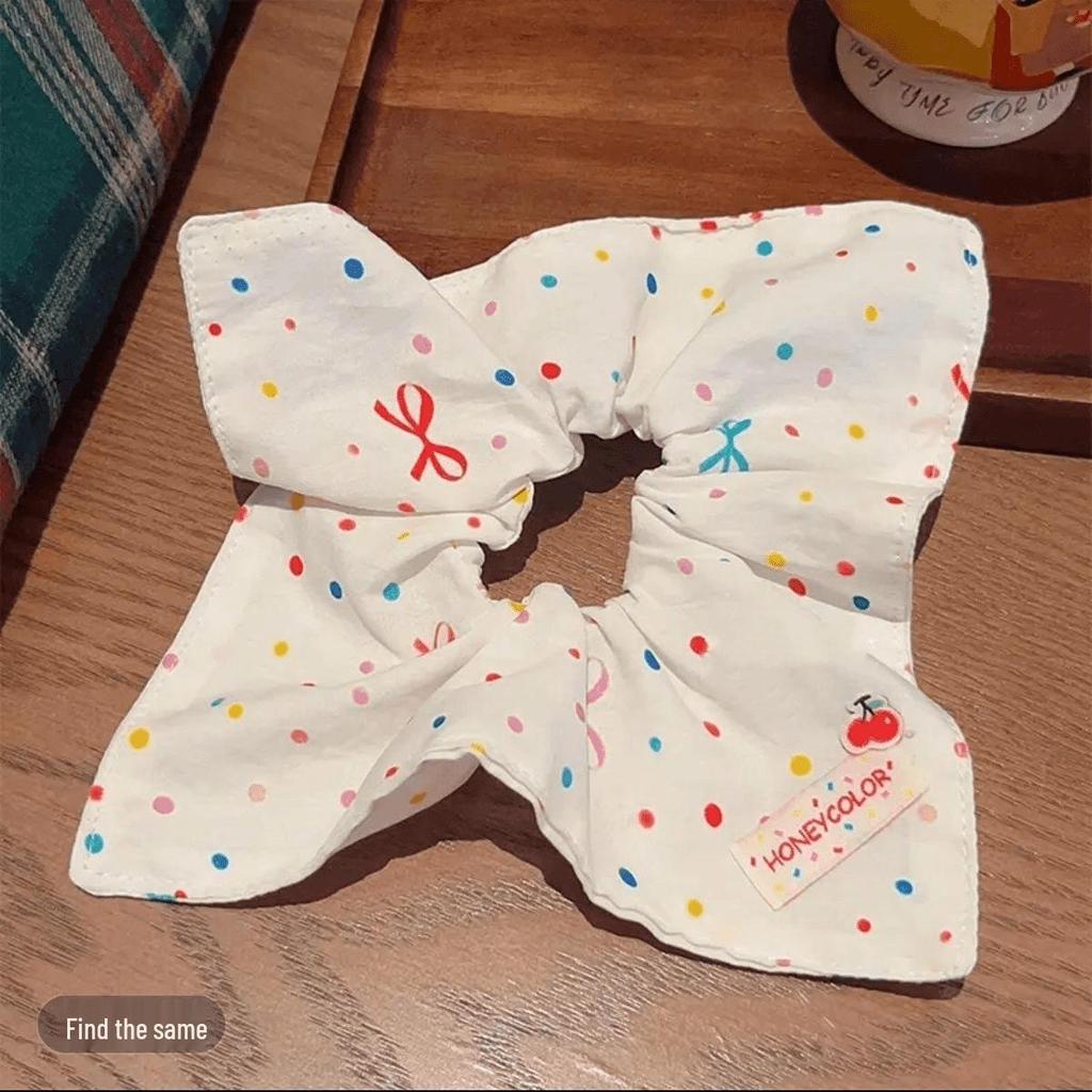 Korean Style Red & Blue Color Block Plaid Hair Tie – Cute Childlike Large Scrunchie