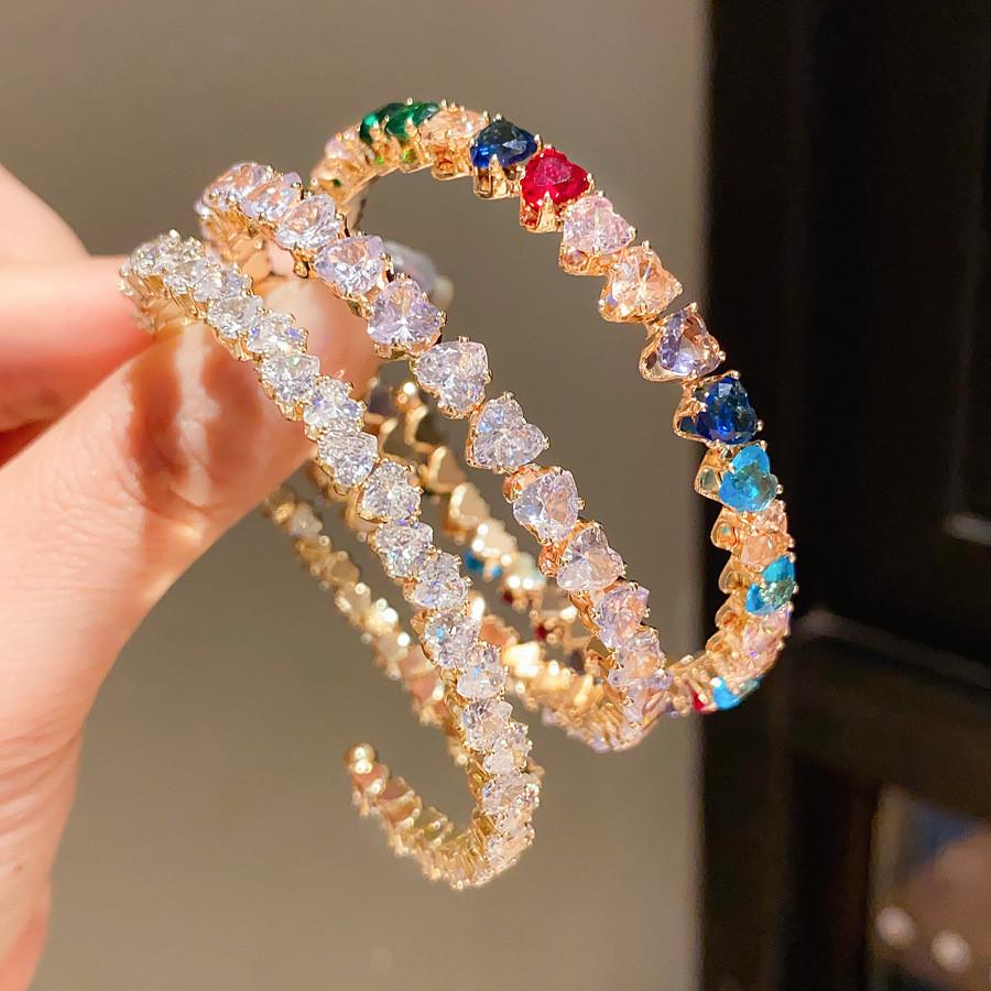 Copper Zircon Heart Open Bracelet For Women Fashion Jewelry Gift For Ladies