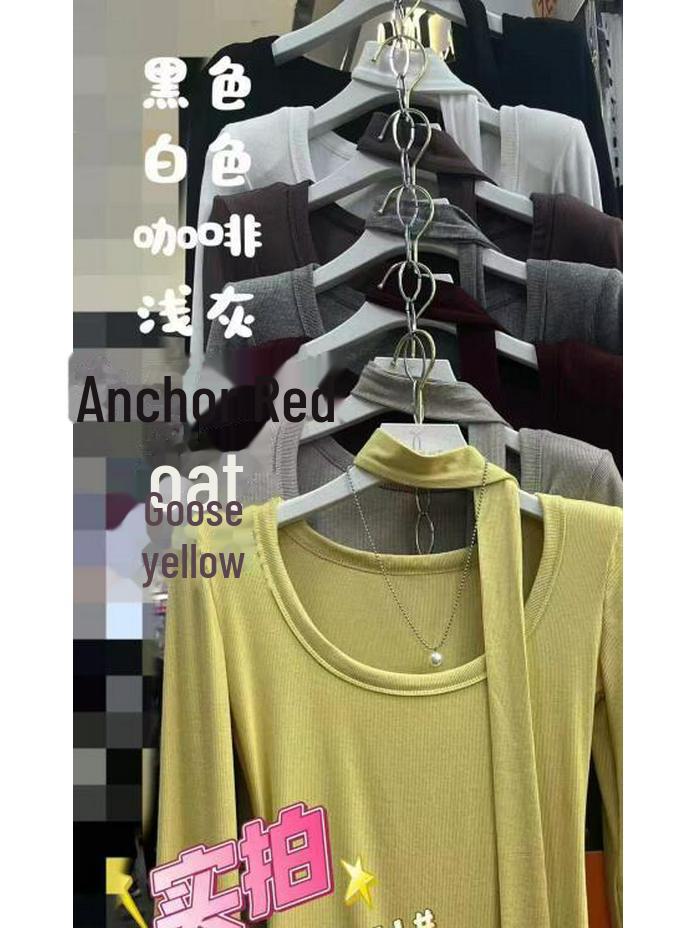 2025 Fall Korean Solid Color Casual Round Neck Long Sleeve Short Bottom T-Shirt for Small Men.