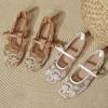Embroidery String Bead Mesh Ballet Flats Women Fashion White Pearl Mary Jane Shoes Light Summer Flats Elegant Cozy Flat Sandals