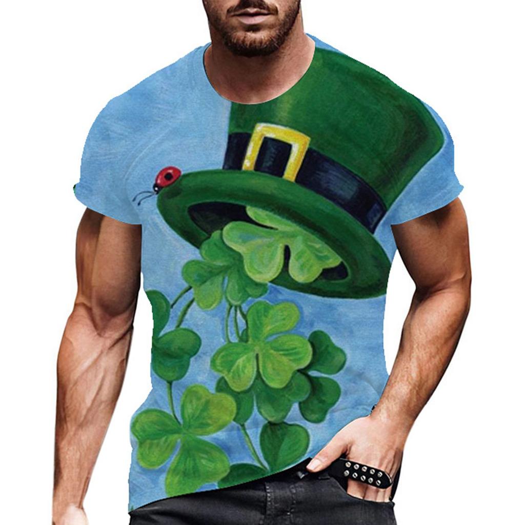 Summer Round Neck 3D St. Patrick's Day Green Printed Top Fashionable Casual Short Sleeved Men's T-shirts