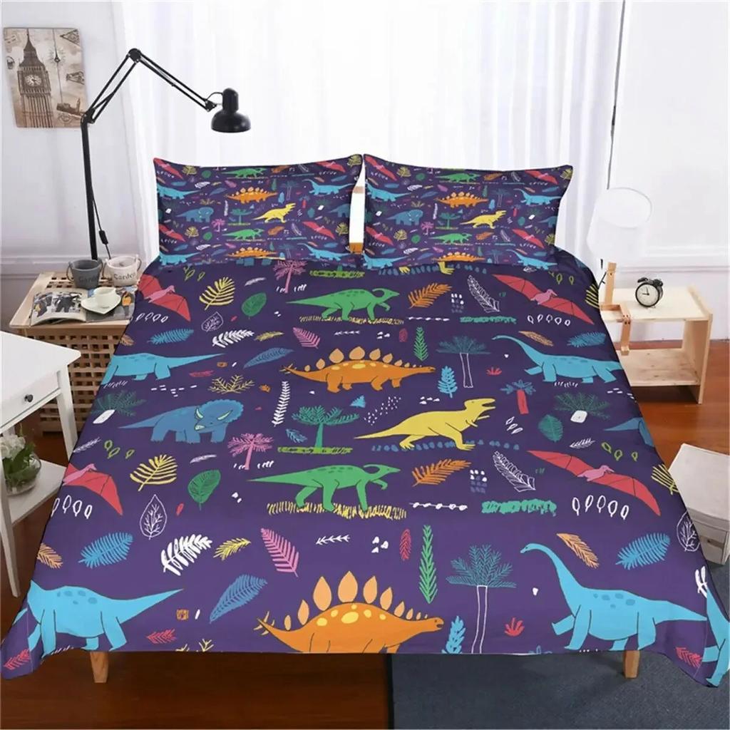 Dinosaur Cute Ancient Animal Comfortable Duvet Quilt Cover Pillowcase Bedding Set Children Bedroom Decoration Home Textile