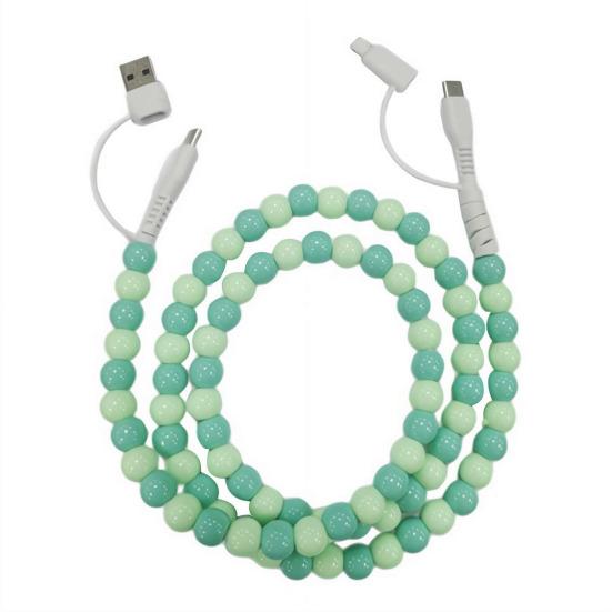 2-in-1 USB Cable Bead Design High-speed Data Transfer Cable with Type-C Connector Tangle-Free Charging Cord for Car And Travel