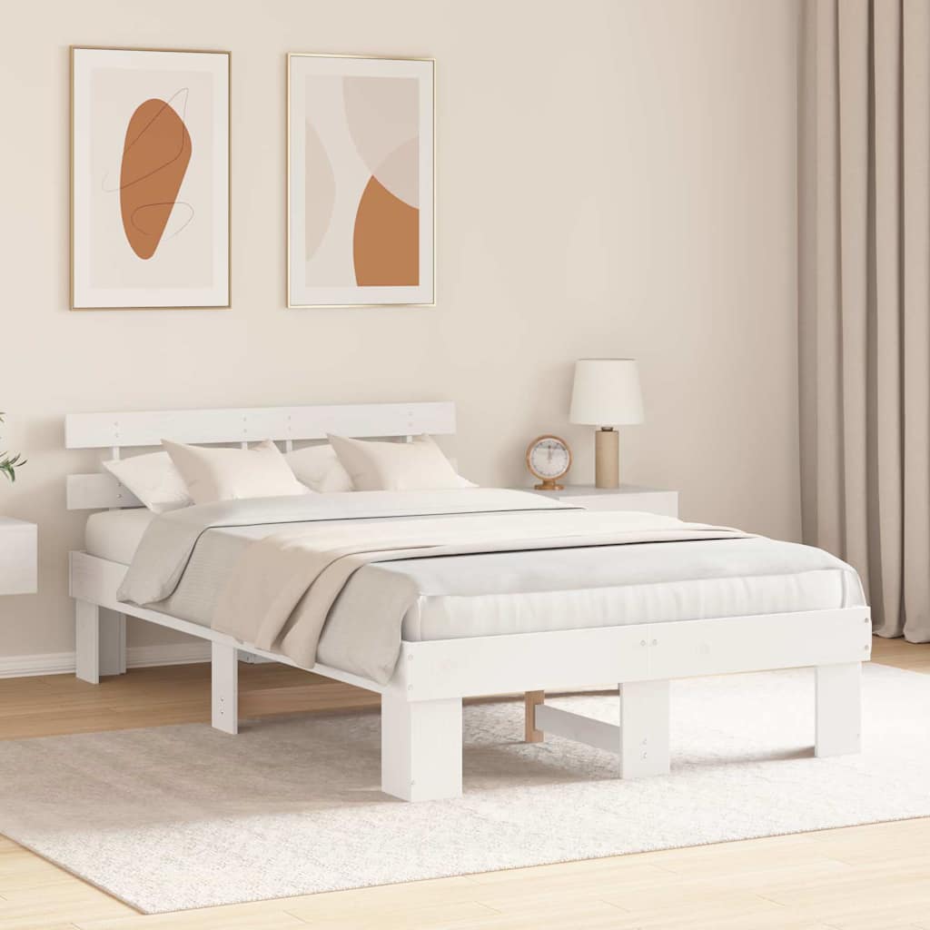 White Bed Frame with Headboard 120 x 190 cm Solid Pine Wood