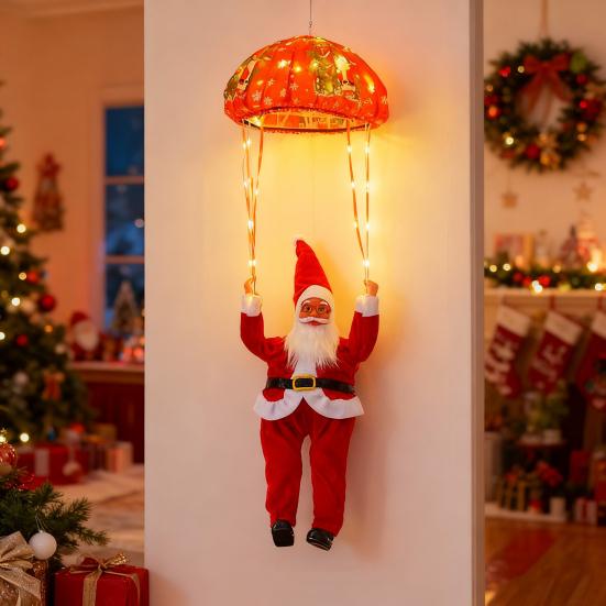 Święty Mikołaj Spadochron Lampki Świąteczne 8 Trybów Lampki Sznurowe z Pozami DIY Dekoracja Wewnętrzna Zewnętrzna do Domu Drzewka Podwórka Świąteczny Prezent