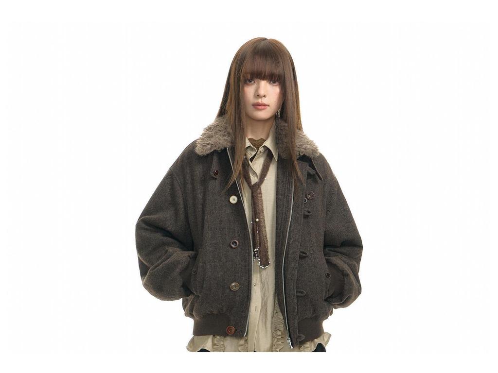 American Retro Winter Plus Velvet Warm Jacket with Golden Eagle Fur Collar for Men and Women