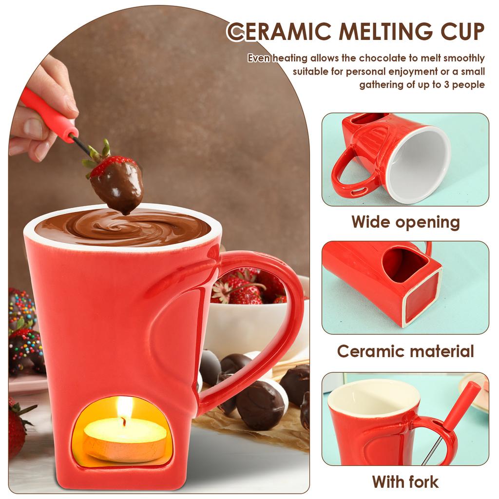 Caneca de Fondue de Chocolate Derretido Cerâmica Queijo Manteiga Aquecedor Panela Canecas de Chocolate Derretido com Garfo Vela Kit Derretedor de Fondue para Casa