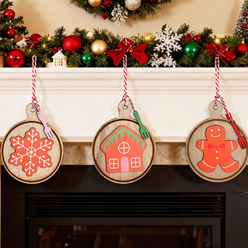 Handcrafted Wooden Holiday Cookie Decorations Safe For Kids Pet Nontoxic Paint Efficient Christmas Ornament