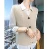 Dámská vlněná kardiganová vesta s výstřihem do V - Vrstvený pletený bezrukávý svrchní oděv s ramenními vycpávkami na podzim/zimu
