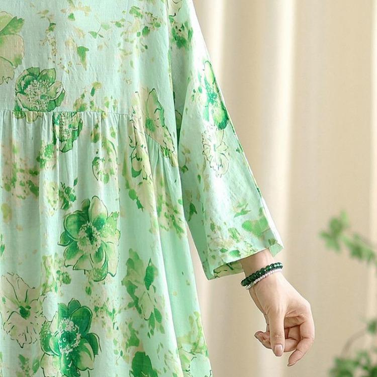 Women Plus Size Floral Print Maxi Dress Casual Loose Long Sleeve O Neck Oversize Long Hat Dress 8109